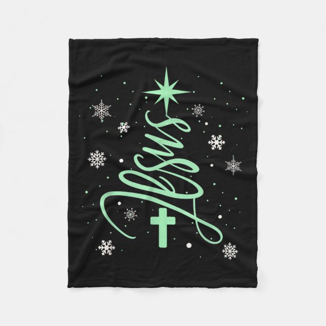 Jesus Tree Christian Christmas Faith Snowflakes Cr Fleece Blanket (Front)