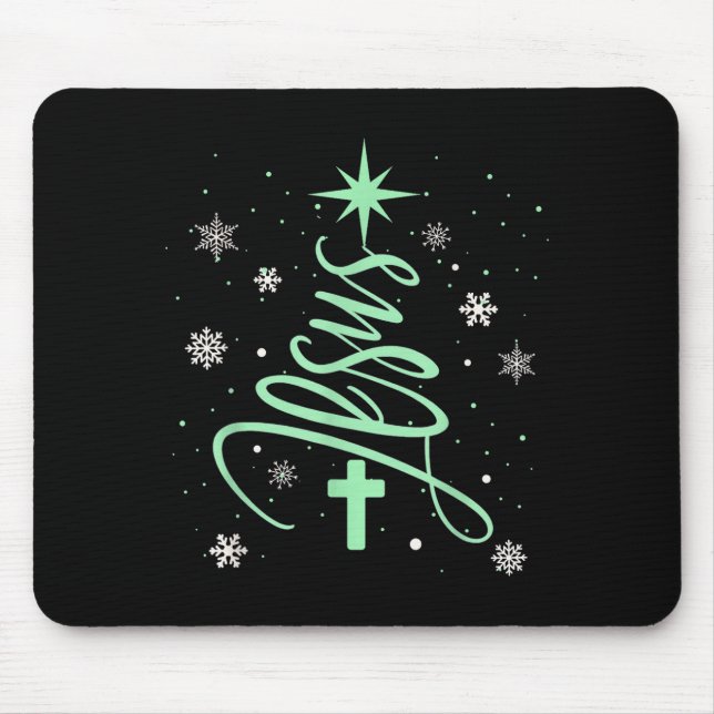 Jesus Tree Christian Christmas Faith Snowflakes Cr Mouse Mat (Front)
