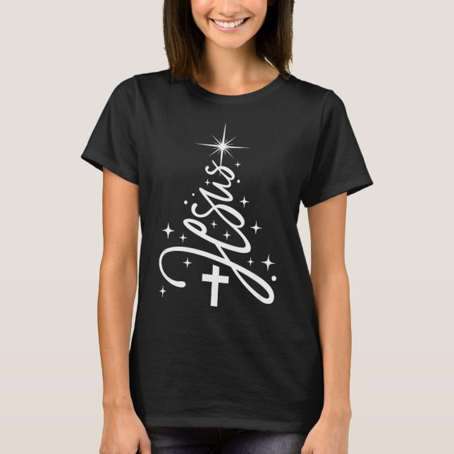 Jesus Tree Christian Christmas Faith Snowflakes Cr T-Shirt (Front)