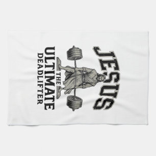 Jesus Ultimate Deadlifter Vintage Gym Shirt Design Tea Towel