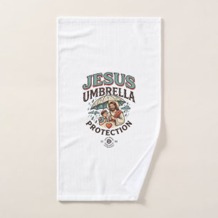 Jesus Umbrella Protection Jesus Umbrella Protectio Hand Towel