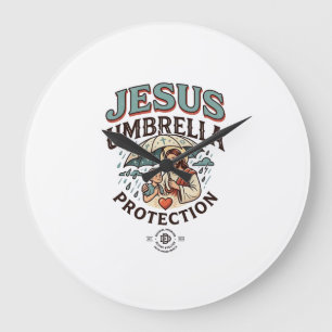 Jesus Umbrella Protection Jesus Umbrella Protectio Large Clock