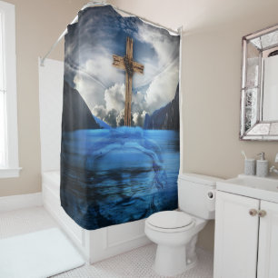 Jesus Valley chained cross Shower Curtain