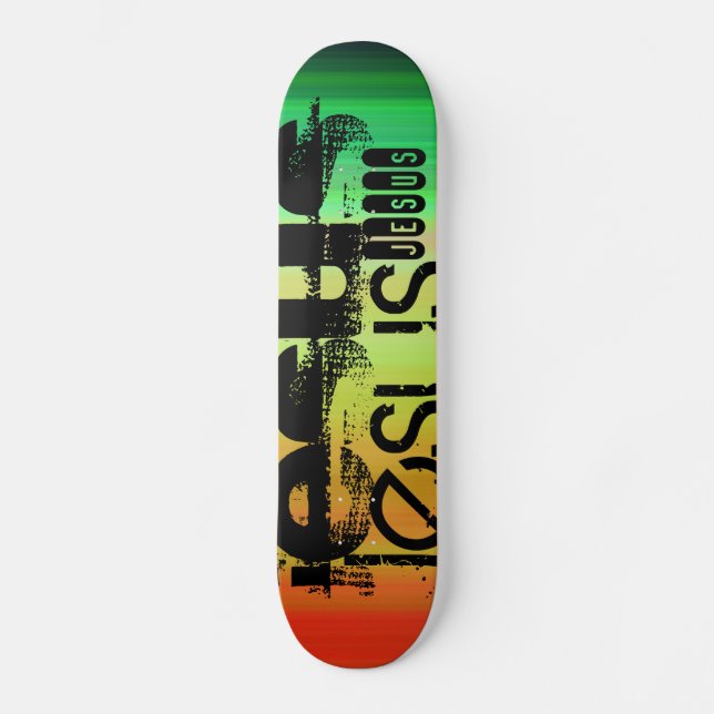 Jesus; Vibrant Green, Orange, & Yellow Skateboard (Front)