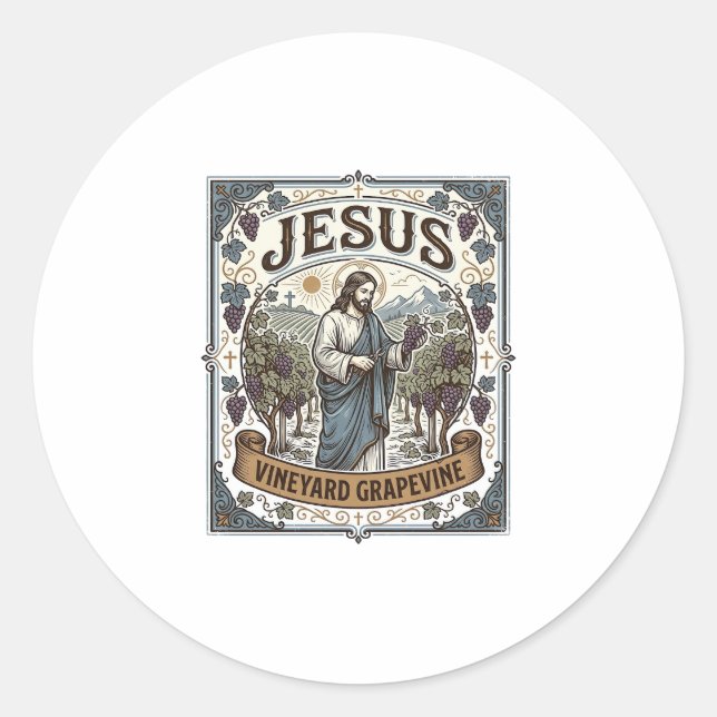 Jesus Vineyard Grapevine Jesus Vineyard Grapevine  Classic Round Sticker (Front)