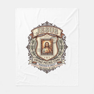 Jesus Vintage Postage Stamp Jesus Vintage Postage Fleece Blanket