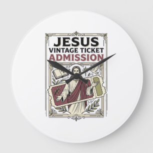 Jesus Vintage Ticket Admission Jesus Vintage Ticke Large Clock