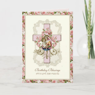 Jesus Virgin  Mary Floral Roses Religious  Card