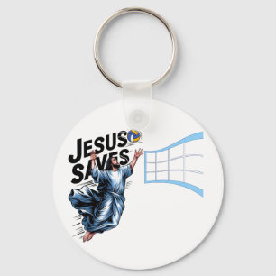 Jesus Volleyball Saves Funny Christian Faith Key Ring