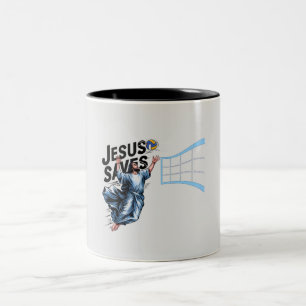 Jesus Volleyball Saves Funny Christian Faith   Two-Tone Coffee Mug