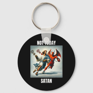 Jesus Vs Satan Playing Lacrosse - Not Today Satan Key Ring