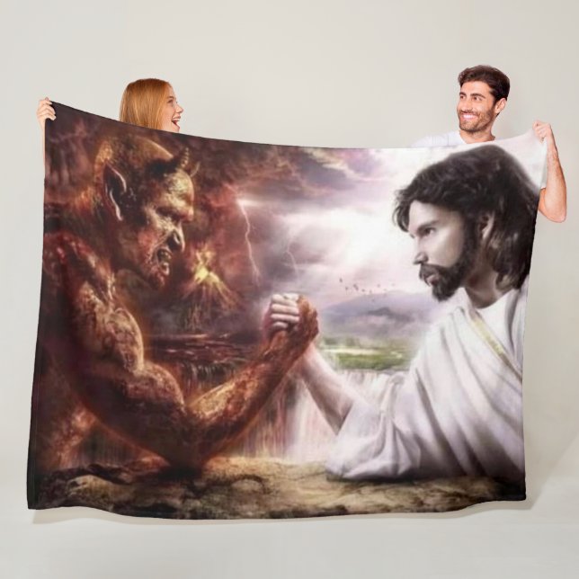 JESUS VS the DEVIL Fleece Blanket (In Situ)