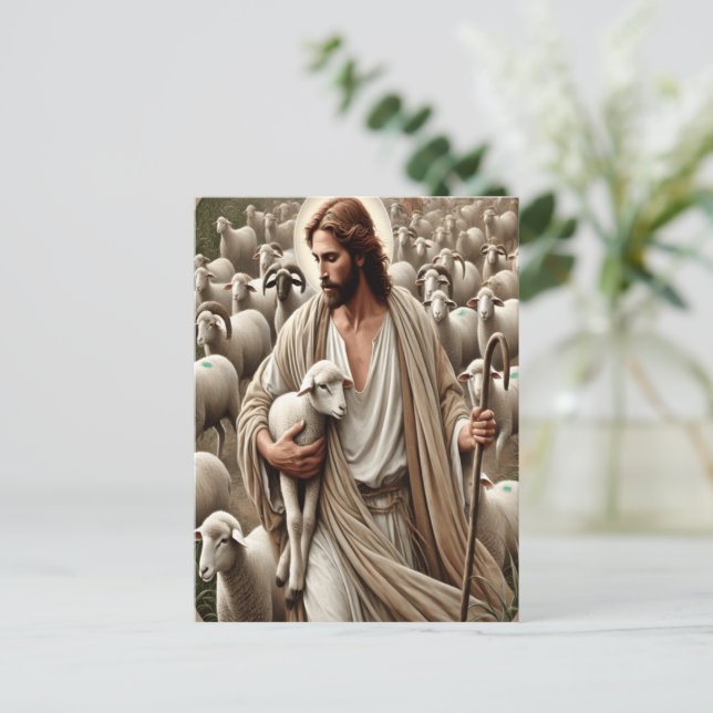 Jesus Walking Among His Flock Postcard (Standing Front)