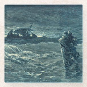 Jesus Walking on the Sea Bible Glass Coaster