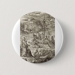 Jesus walking on water 6 cm round badge