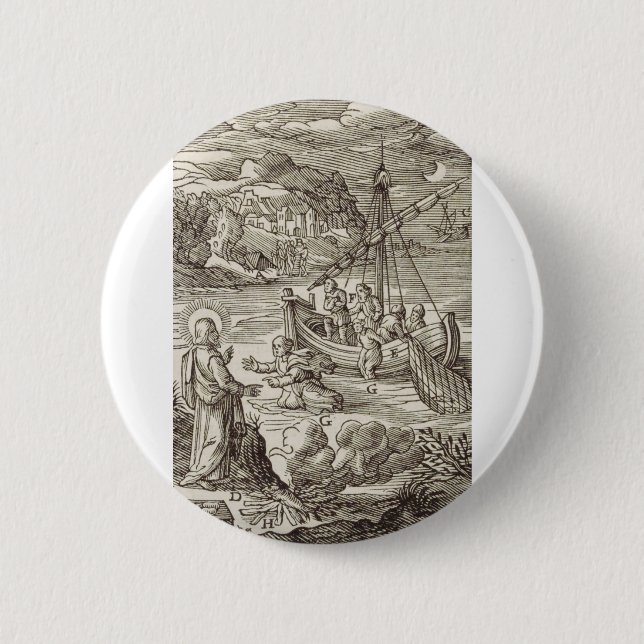 Jesus walking on water 6 cm round badge (Front)