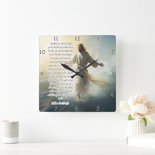Jesus: Walking on Water, Faith Square Wall Clock (Home)