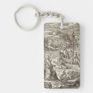 Jesus walking on water key ring