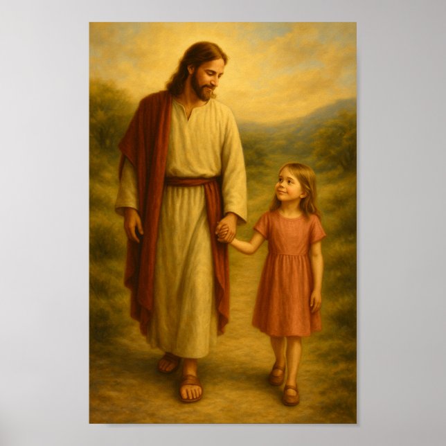 Jesus Walking With Girl™ LDS Wall Art Poster (Front)