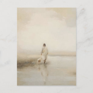 Jesus Walking with Lamb Watercolor Illustration Postcard
