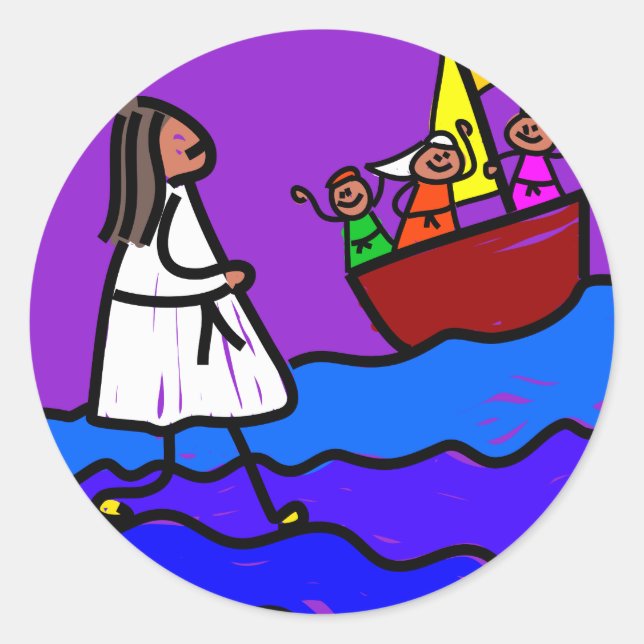 Jesus Walks on Water Classic Round Sticker (Front)