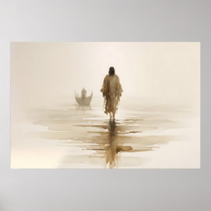 Jesus Walks On Water Matthew 14 Watercolor Scene Poster