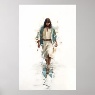 Jesus Walks On Water Watercolor Christian Wall Art