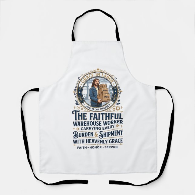 Jesus Warehouse Logistics Graphic Tee Christian Ar Apron (Front)