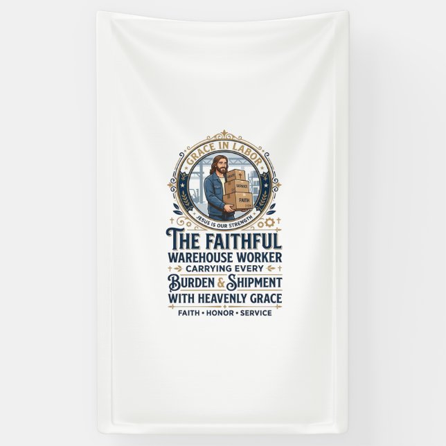 Jesus Warehouse Logistics Graphic Tee Christian Ar Banner (Vertical)