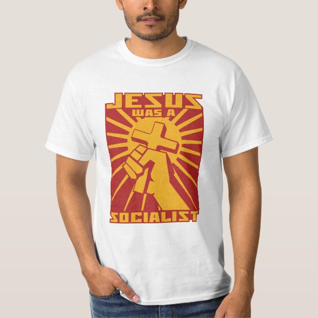 Jesus Was a Socialist Retro Red and Yellow T-Shirt (Front)