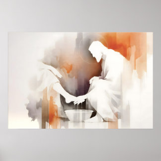 Jesus Washes The Disciples’ Feet Watercolor Bible Poster