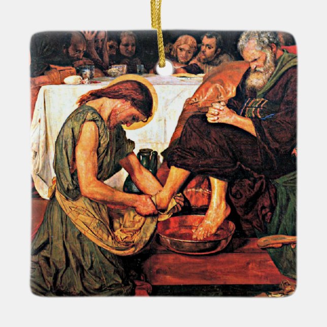 Jesus Washing Peter's Feet Ceramic Ornament (Front)
