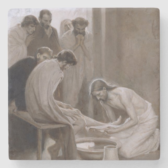Jesus Washing the Feet of His Disciples Stone Coaster (Front)