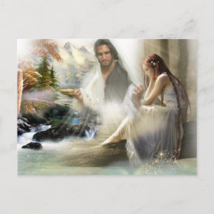 Jesus Watching Over Sad Girl Postcard