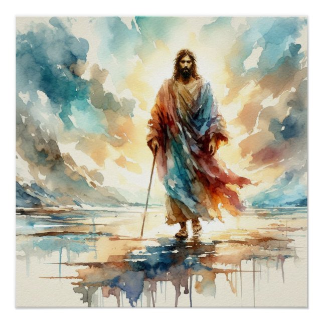 Jesus Watercolor Art Poster (Front)