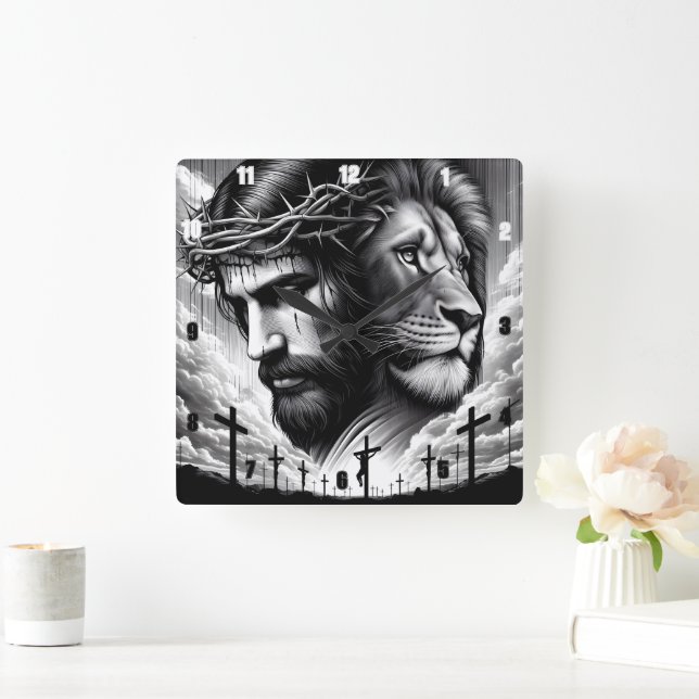 Jesus wearing a crown of thorns square wall clock (Home)