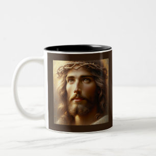 Jesus Wearing Crown of Thorns Two-Tone Coffee Mug