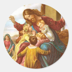 Jesus Welcomes Children round stickers