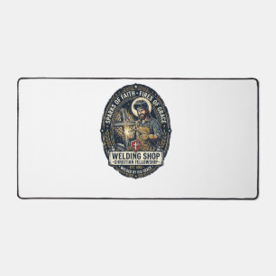 Jesus Welder Metal Shop T-Shirt Inspirational Fait Desk Mat