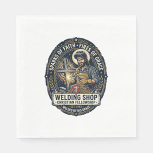 Jesus Welder Metal Shop T-Shirt Inspirational Fait Napkin
