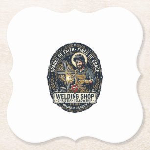 Jesus Welder Metal Shop T-Shirt Inspirational Fait Paper Coaster