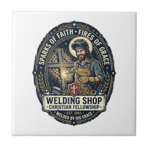 Jesus Welder Metal Shop T-Shirt Inspirational Fait Tile