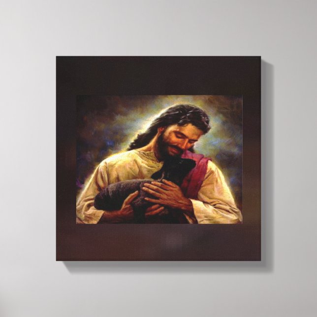 Jesus With a Black Lamb Small Canvas Print (Front)