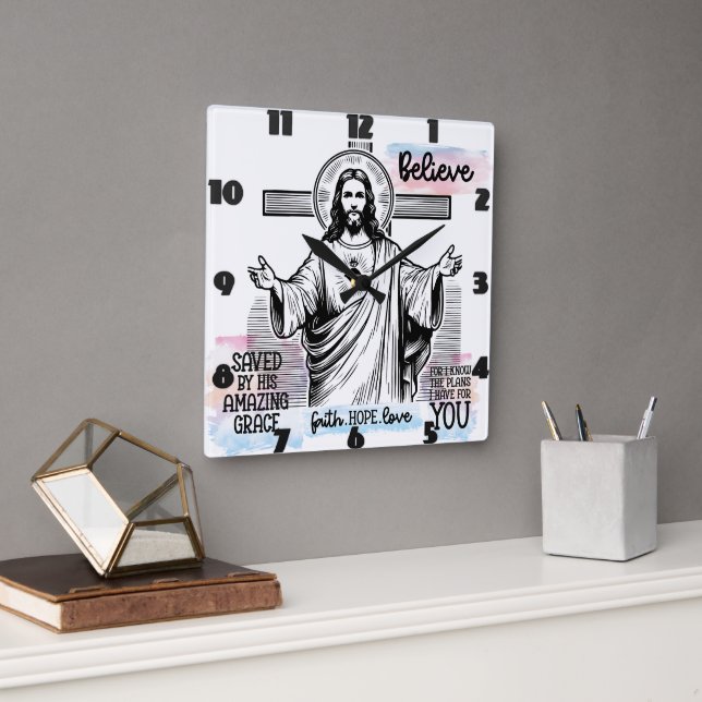 Jesus With a Serene Look Square Wall Clock (Office)