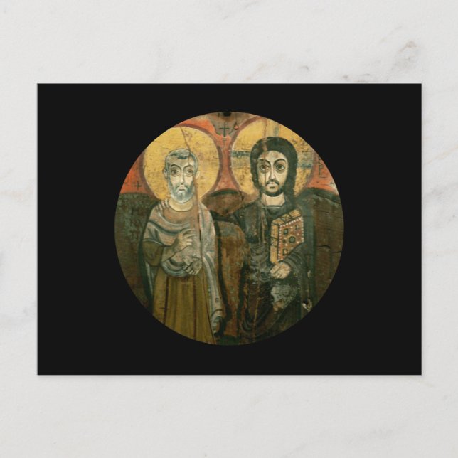 Jesus with Abbot Coptic Icon Postcard (Front)
