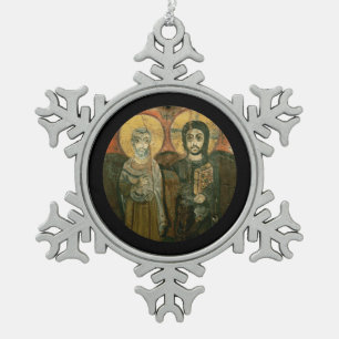 Jesus with Abbot Coptic Icon Snowflake Pewter Christmas Ornament
