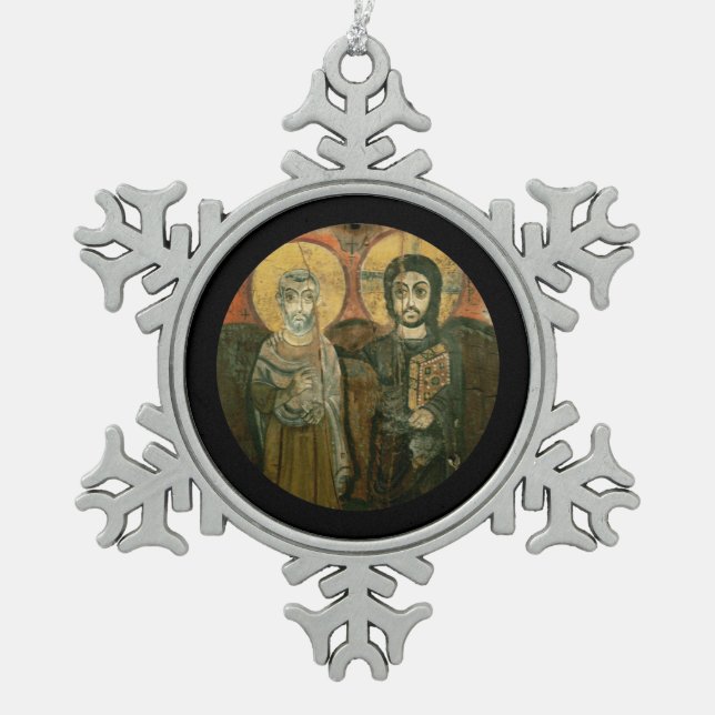 Jesus with Abbot Coptic Icon Snowflake Pewter Christmas Ornament (Front)