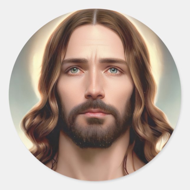 Jesus with Blue Green Eyes Portrait Classic Round Sticker (Front)