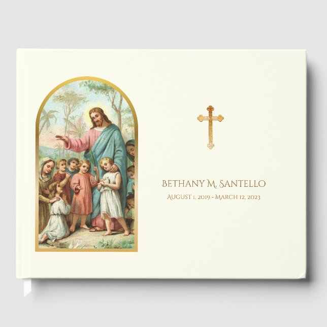 Jesus with Children Funeral Memorial Guest Book (Front)