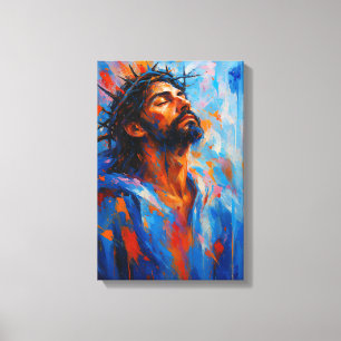 Jesus with Crown of Thorns in Abstract Color Splas Canvas Print